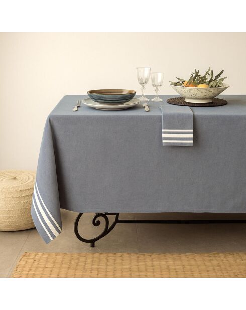 Mahdia blaue Jeanstischdecke aus Baumwolle und 10 Servietten, 180 x 400 cm