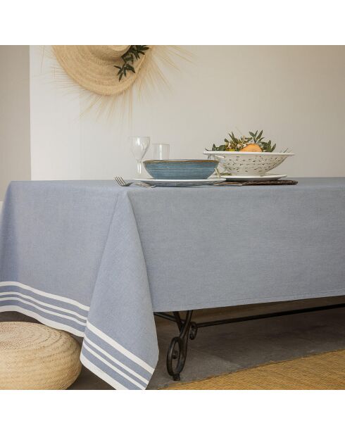 Mahdia blaue Jeanstischdecke aus Baumwolle und 10 Servietten, 180 x 400 cm