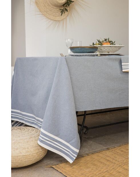 Mahdia blaue Jeanstischdecke aus Baumwolle und 10 Servietten, 180 x 400 cm