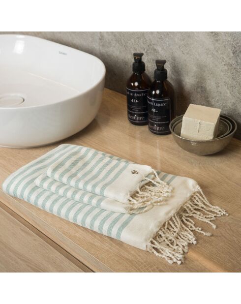 Set von 3 Hossegor Badefoutas aus Baumwolle aquagrün - 100x200+2 (40x60) cm