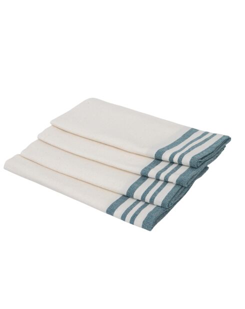 Lot de 4 serviettes de table en coton Mahdia blanches/bleu pétrole - 45x45 cm
