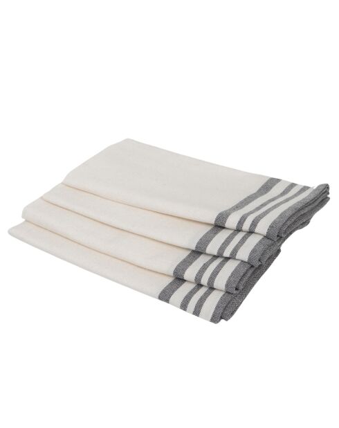 Set van 4 katoenen servetten Mahdia wit/middengrijs - 45x45 cm