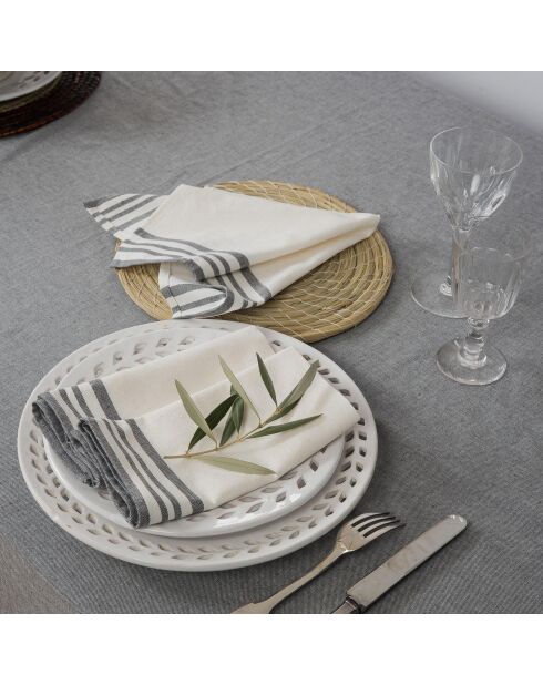 Set van 4 katoenen servetten Mahdia wit/middengrijs - 45x45 cm