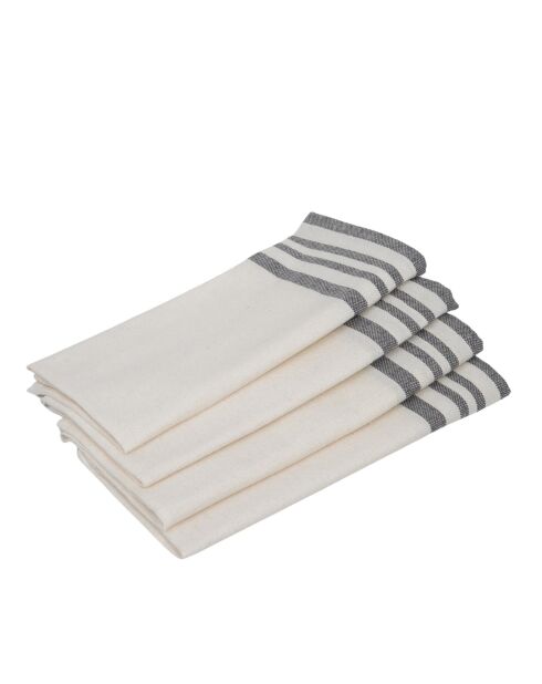 Set van 4 katoenen servetten Mahdia wit/middengrijs - 45x45 cm