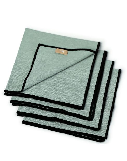 Lot de 4 serviettes de table toile de coton Jules vert céladon/noires - 45x45 cm
