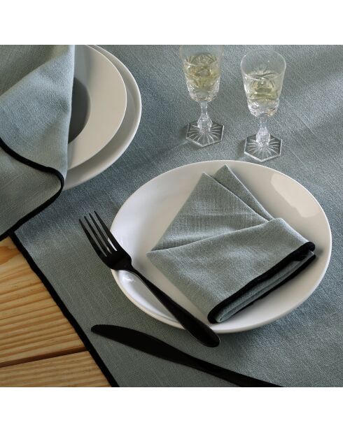Lot de 4 serviettes de table toile de coton Jules vert céladon/noires - 45x45 cm