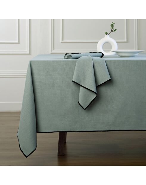 Lot de 4 serviettes de table toile de coton Jules vert céladon/noires - 45x45 cm