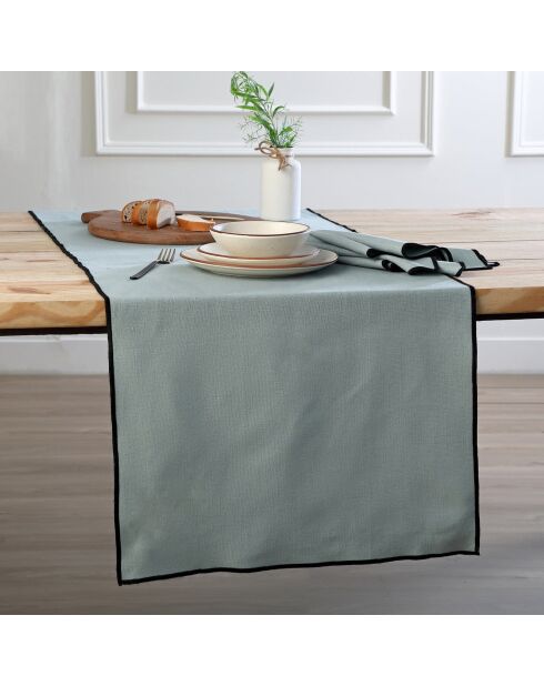 Lot de 4 serviettes de table toile de coton Jules vert céladon/noires - 45x45 cm