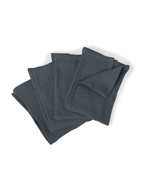 Lot de 4 serviettes de table gaze de coton Carla bleu orage - 40x40 cm