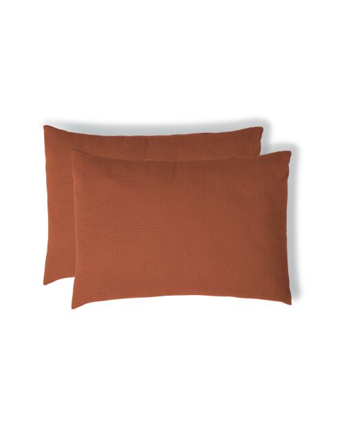 Lot de 2 Taies d'oreiller gaze de coton Carla rouge toscane