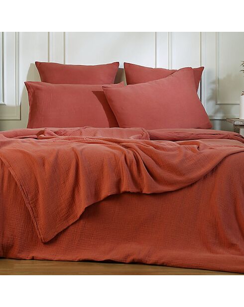 Lot de 2 Taies d'oreiller gaze de coton Carla rouge toscane