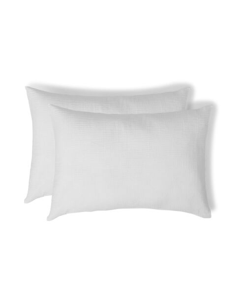 Lot de 2 Taies d'oreiller gaze de coton Carla blanches
