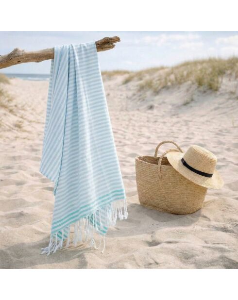Pareo fouta in cotone Bora Bora blu pallido/verde turchese - 100x200 cm