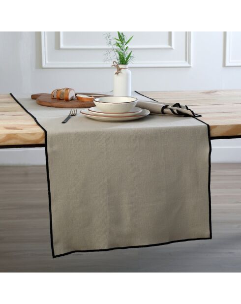 Lot de 4 serviettes de table toile de coton Jules naturelles/noires - 45x45 cm