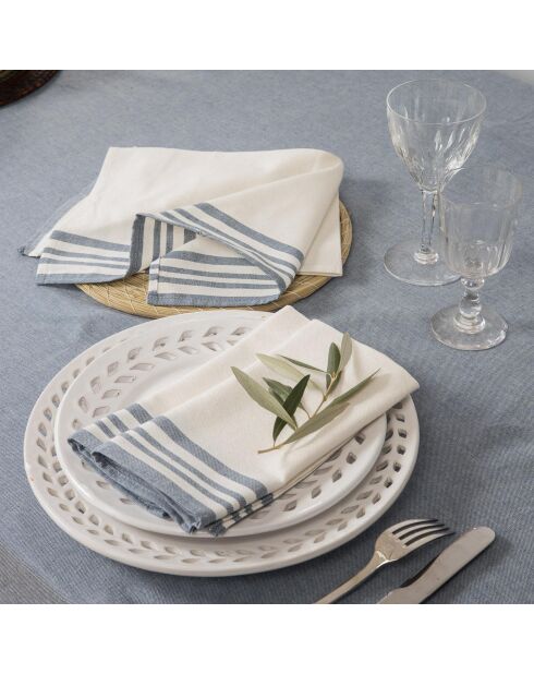 Set von 4 Mahdia Baumwollservietten weiß/jeansblau - 45x45 cm