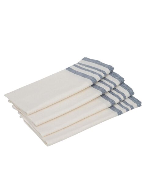 Set von 4 Mahdia Baumwollservietten weiß/jeansblau - 45x45 cm