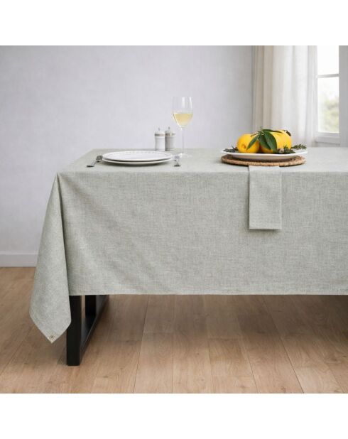Mantel Colette de algodón verde oliva y 8 servilletas