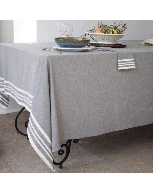 Mantel Mahdia de algodón gris medio y 8 servilletas