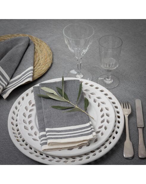 Mantel Mahdia de algodón gris medio y 8 servilletas