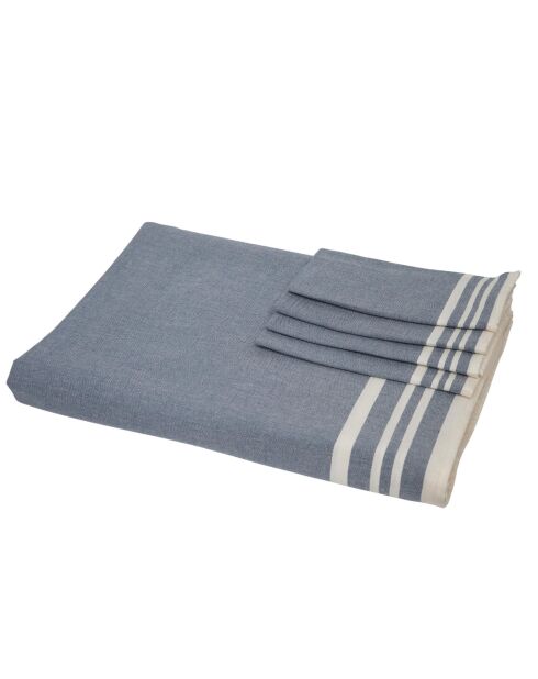 Mantel y 4 servilletas Mahdia de algodón vaquero azul - 150x250 cm