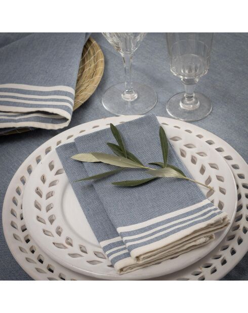 Mantel y 4 servilletas Mahdia de algodón vaquero azul - 150x250 cm
