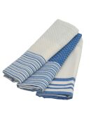 Set aus 3 griechischen blauen Mahdia-Baumwollgeschirrtüchern - 45x70 cm