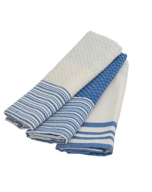 Set aus 3 griechischen blauen Mahdia-Baumwollgeschirrtüchern - 45x70 cm