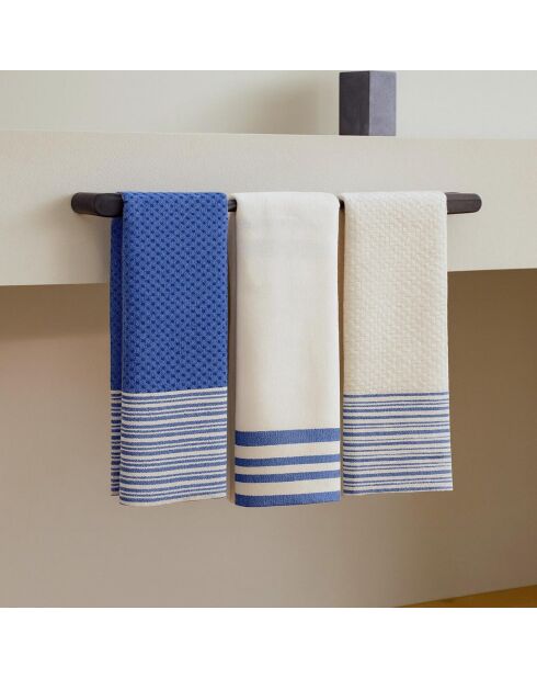 Set aus 3 griechischen blauen Mahdia-Baumwollgeschirrtüchern - 45x70 cm