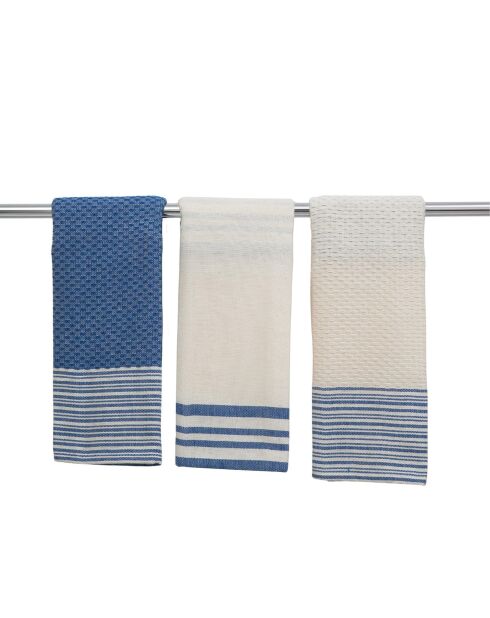 Set aus 3 griechischen blauen Mahdia-Baumwollgeschirrtüchern - 45x70 cm