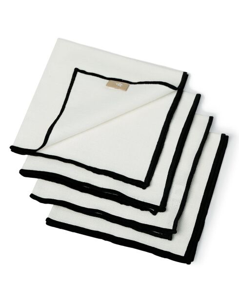 Lot de 4 serviettes de table toile de coton Jules blanches/noires - 45x45 cm