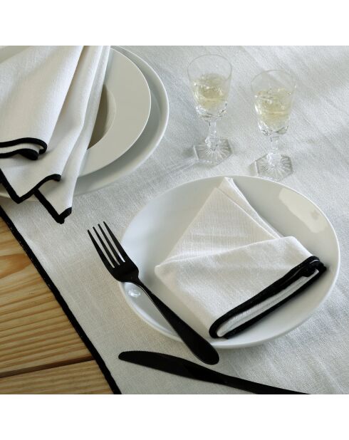 Lot de 4 serviettes de table toile de coton Jules blanches/noires - 45x45 cm