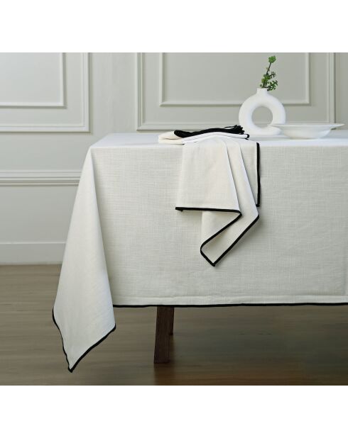 Lot de 4 serviettes de table toile de coton Jules blanches/noires - 45x45 cm