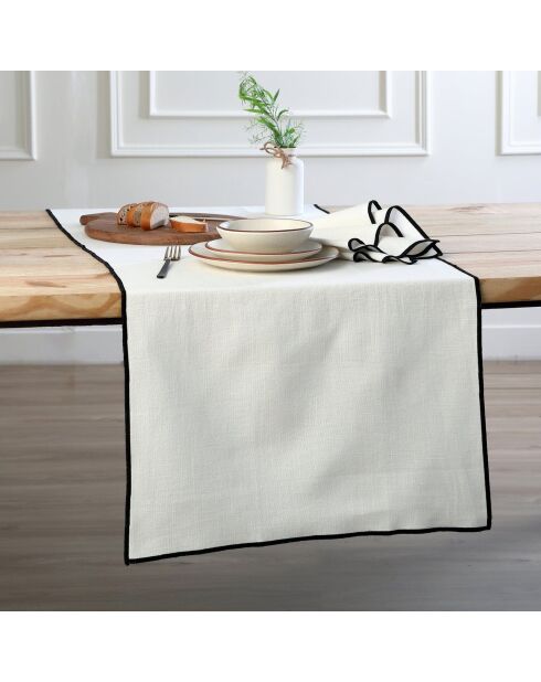 Lot de 4 serviettes de table toile de coton Jules blanches/noires - 45x45 cm