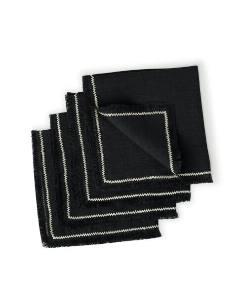 Lot de 4 serviettes de table lin lavé Gabriel fusain/sable - 45x45 cm