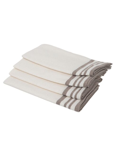 Lot de 4 serviettes de table en coton Mahdia blanches/taupe - 45x45 cm