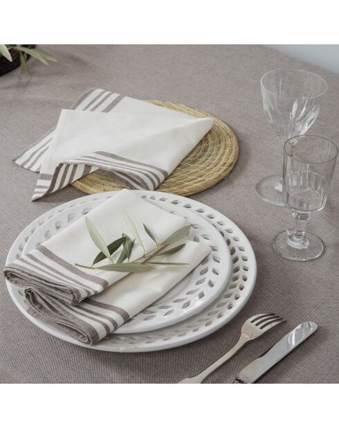 Lot de 4 serviettes de table en coton Mahdia blanches/taupe - 45x45 cm