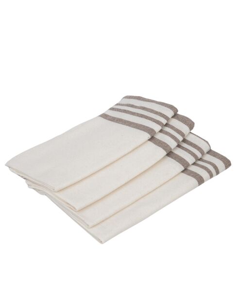 Lot de 4 serviettes de table en coton Mahdia blanches/taupe - 45x45 cm
