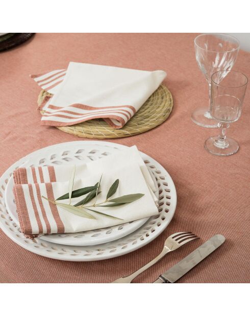 Lot de 4 serviettes de table en coton Mahdia blanches/rouges - 45x45 cm