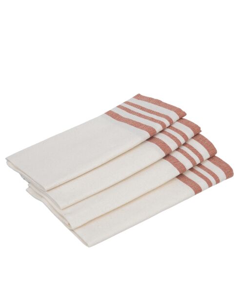 Lot de 4 serviettes de table en coton Mahdia blanches/rouges - 45x45 cm