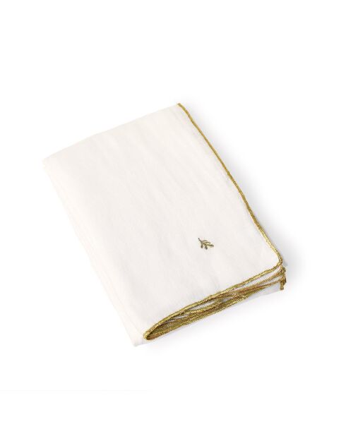 Mantel y 4 servilletas Camille de lino lavado blanco/dorado, 150 x 250 cm
