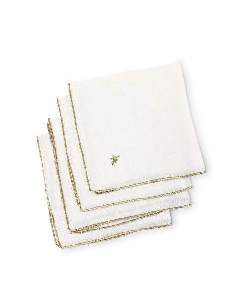 Mantel y 4 servilletas Camille de lino lavado blanco/dorado, 150 x 250 cm