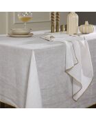 Mantel y 4 servilletas Camille de lino lavado blanco/dorado, 150 x 250 cm