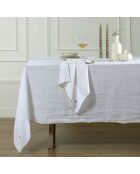 Mantel y 4 servilletas Camille de lino lavado blanco/dorado, 150 x 250 cm