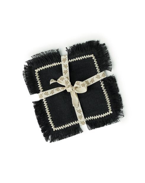 Lot de 4 Sous verres lin lavé Gabriel fusain/sable - 10x10 cm