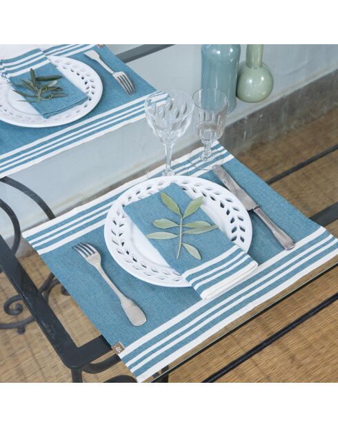 4 Mahdia Tischset aus Baumwolle petrolblau - 35x50 cm