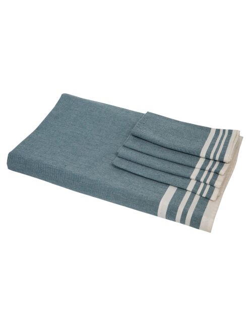 Mantel y 4 servilletas Mahdia de algodón azul petróleo, 150 x 250 cm