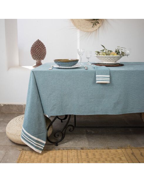 Mantel y 4 servilletas Mahdia de algodón azul petróleo, 150 x 250 cm