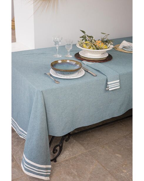 Mantel y 4 servilletas Mahdia de algodón azul petróleo, 150 x 250 cm
