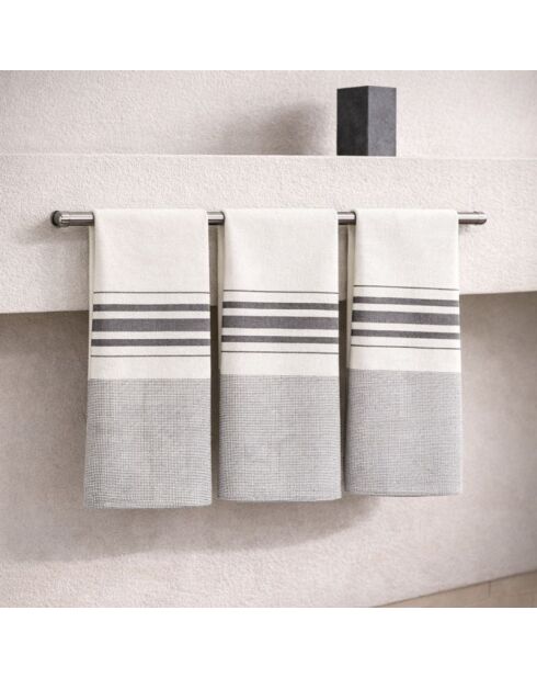 Lot de 3 Torchon en coton Louise taupe - 45x70 cm