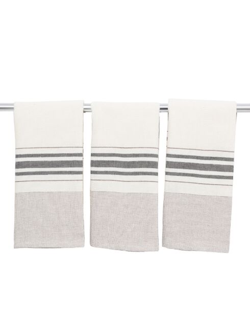 Lot de 3 Torchon en coton Louise taupe - 45x70 cm